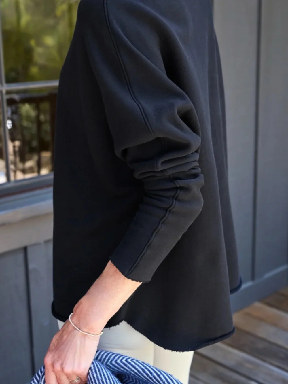 Frank & Eileen Effie Long Sleeve Funnel Neck Capelet, Large, Black